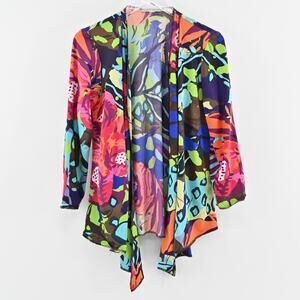 ALBERTO MAKALI Kimono‎ Womens Size S Multicolor Floral Waterfall Open Front